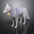 White Fox 3D Model Standing With Yellow Belly On Black Background And Reflection