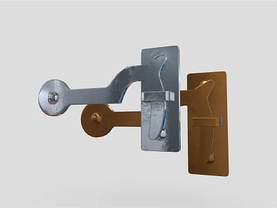 Silver and Gold Metal Hinges with Similar Structural Design Including Round and Square Components 3d model