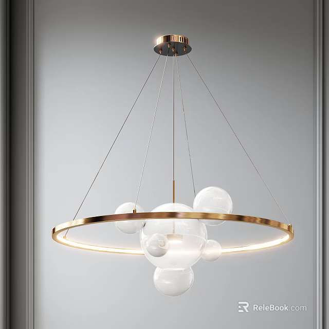 Modern Chandelier With Golden Circular Frame And Transparent Glass Orbs For Contemporary Interior 3d model 