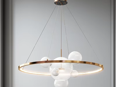 Modern Chandelier With Golden Circular Frame And Transparent Glass Orbs For Contemporary Interior 3d model