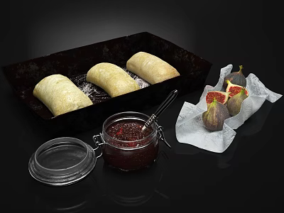 Modern Food Jam Fruit Flesh Bread Combo 3d model