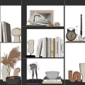 Elegant Decorative Ornament Combination With Books Sculpture Vase Clock Photo Frame And Pampas Grass
