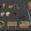 Traditional Ethnic Clothing And Handcrafted Accessories With Vintage Wooden Tools