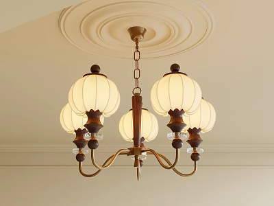 Elegant Classical Chandelier With White Lampshades And Brass Frame On Decorative Ceiling 3d model