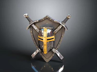 Medieval Weapon Collection With Shield Crossed Swords And Decorative Helmet 3d model