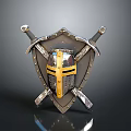 Medieval Weapon Collection With Shield Crossed Swords And Decorative Helmet