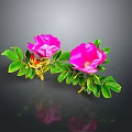 Bonsai Potted Plant With Pink Flowers And Green Leaves On Black Background