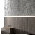 Modern Bed Accent Wall With Concrete Texture Wooden Panel And Linear Light 3d model