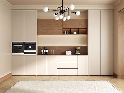 Elegant Modern Wine Cabinet Design With Wooden Shelves And Glass Storage 3d model
