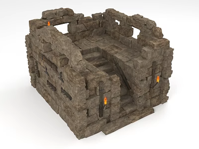 Stone Architectural Components Of Medieval Fortress With Steps Walls And Torches 3d model