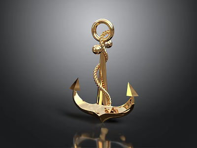 Golden Anchor Decorative Element With Shiny Metallic Surface And Rope Detail 3d model