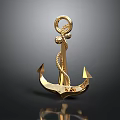 Golden Anchor Decorative Element With Shiny Metallic Surface And Rope Detail