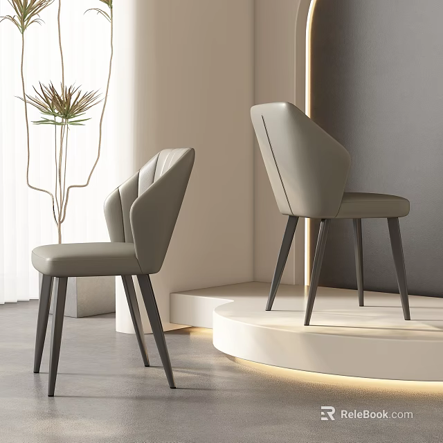 Modern Light Gray Dining Chairs With Curved Backrest And Black Slim Legs In Minimalist Interior 3d model 