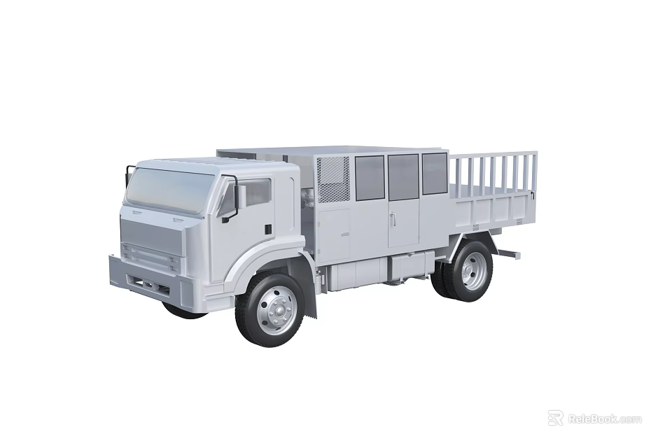 Practical White Utility Vehicle With Cab And Cargo Bed Side Rails 3d model