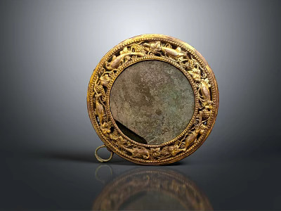 Vintage Circular Mirror With Ornate Golden Carved Frame For Home Use 3d model