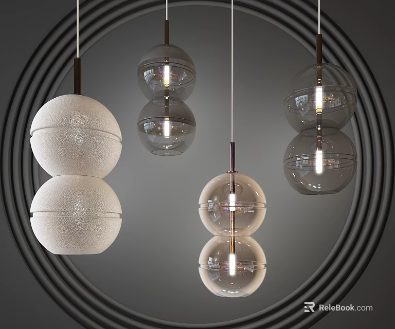 Modern Pendant Lights With Stacked Sphere Shades In Matte And Clear Glass 3d model 