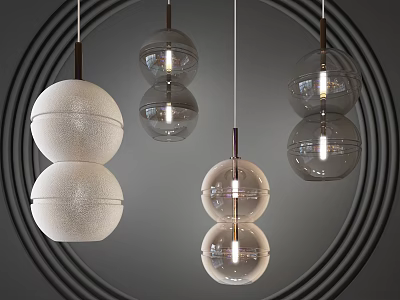 Modern Pendant Lights With Stacked Sphere Shades In Matte And Clear Glass 3d model