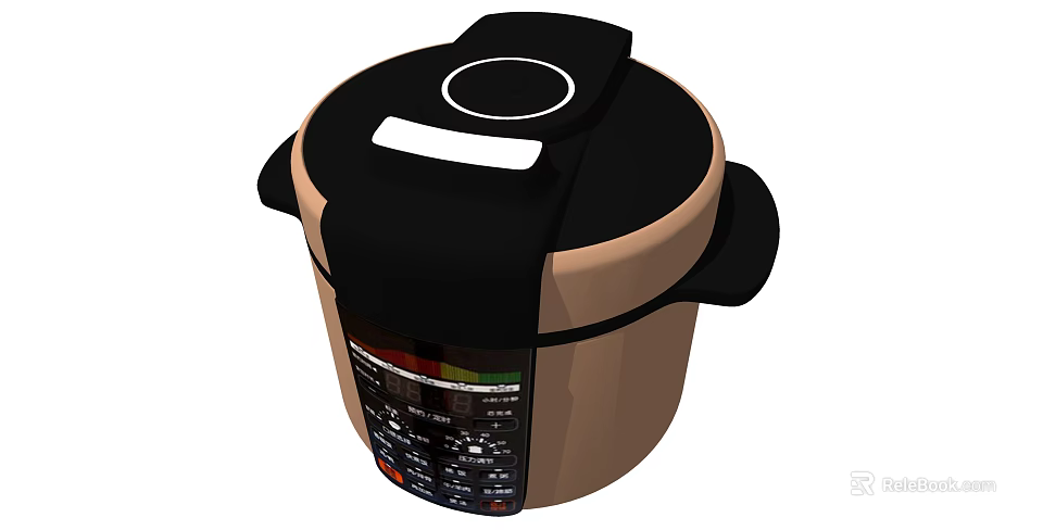 Electric Pressure Cooker Kitchen Appliance With Black Lid White Button Brown Body And Side Handles 3d model 