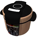 Electric Pressure Cooker Kitchen Appliance With Black Lid White Button Brown Body And Side Handles