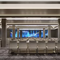 Modern Large Conference Room Interior With Stage Screen Columns And Arranged Chairs On Carpet