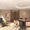 Elegant Private Dining Box Interior With Round Table Sofa And Wall Painting 3d model