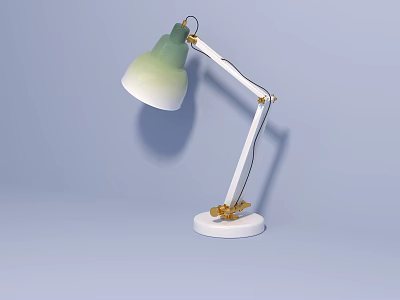 Modern Desk Lamp With Gradient Green White Shade Adjustable Arm White Base And Gold Accents 3d model