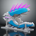 Blue And Purple Spiked 3D Modeled Weapon With Gray Structure And Base Stand 3d model