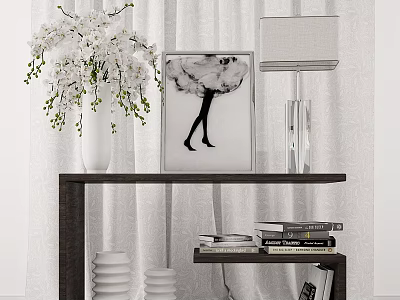 Modern Decorative Ornament Set With White Vase Orchid Painting Lamp Plates And Books 3d model