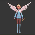 Angelic Winged Character With Pink White Wings Blue Outfit Golden Hair Holding Sword