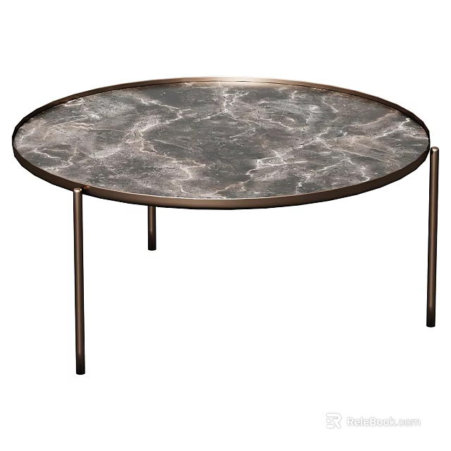 Modern Round Dressing Table With Marble Top And Metal Legs 3d model