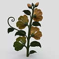 3D Decorative Plant With Yellow Flowers Red Centers Green Leaves And Curved Vine
