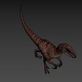 Realistic Velociraptor Dinosaur 3D Model With Brown Stripes And Yellow Eyes