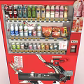 Red Commercial Vending Machine With Koi Fish Design And Various Drinks Snacks Inside 3d model