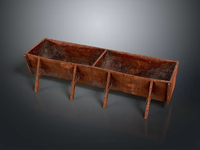 Rustic Brown Wooden Garden Decorative Planter With Rectangular Double Compartment And Legs 3d model