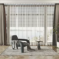 Neutral Tones Layered Curtains and Blinds Enhance Living Room Scenic Window View