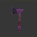 Ornate Fantasy Battle Axe With Red Handle And Silver Decorative Accents