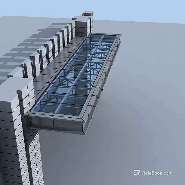 Modern Architectural Component with Projecting Glass Structure and Metal Frame on Building Facade 3d model