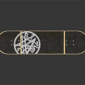 Stylish Black Skateboard Deck With White Graphic Design Yellow Wheels And Wooden Edge