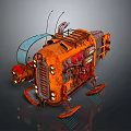 Rusty Orange Mechanical Device with Antennas and Support Legs in Vintage Industrial Style