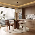 Middle Ancient Style Restaurant Round Dining Table and Chair Cabinet Wine Cabinet Chandelier 3d model