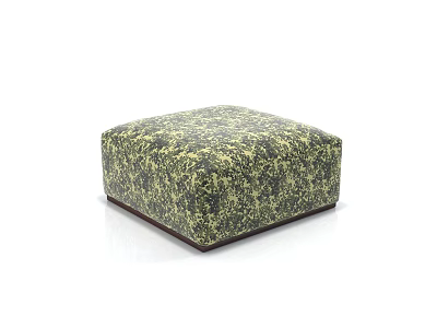 Square Ottoman With Green Yellow Patterned Fabric For Living Room Decor 3d model