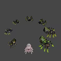 Vibrant Fantasy Spider Creatures With Green Black Pink And Yellow Dripping Designs