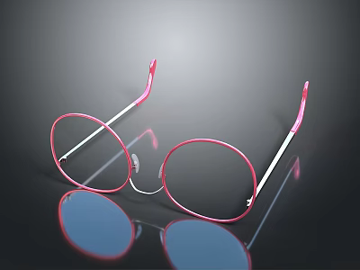 Pink Round Frame Glasses With Reflective Surface And Modern Design For Daily Use 3d model