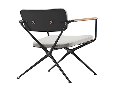 Modern Leisure Chair With Black Frame Wooden Armrests Decorative X Backrest And Light Cushion 3d model