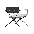 Modern Leisure Chair With Black Frame Wooden Armrests Decorative X Backrest And Light Cushion