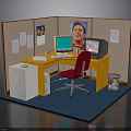 Office Cubicle Furniture Setup With Wooden Desk Red Chair And Filing Cabinet