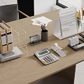 Organized Office Desk Setup With File Folders Calculator Pen Holder File Organizer And Papers