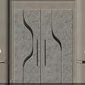 Elegant Double Doors With Curved Patterns Textured Design And Pendant Lights