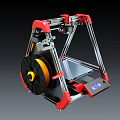 Red 3D Printer With Metal Frame Yellow Filament Spool And Display Screen As Office Appliance
