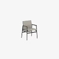 Modern Dark Wood Frame Stool With Light Beige Upholstered Seat And Sleek Armrests